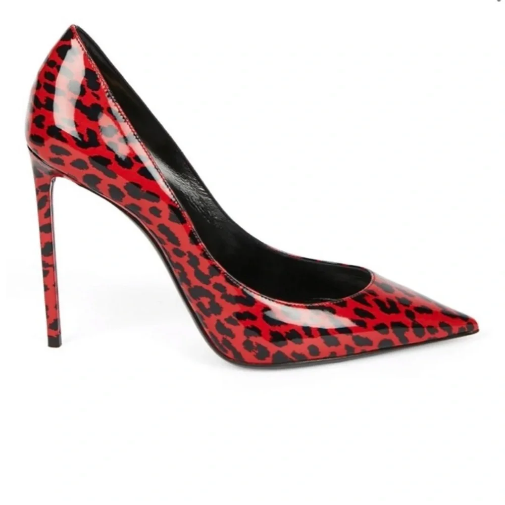 Saint Laurent Red Leopard Print Patent Leather YSL red leopard heels
